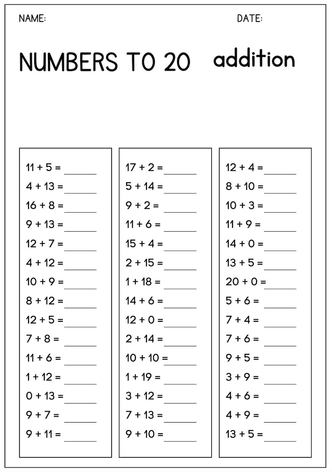Math-Worksheet-Addition-Numbers-1-to-20